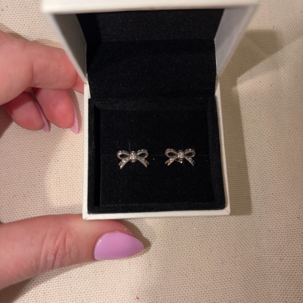Pandora Silver and Crystal Bow Earrings